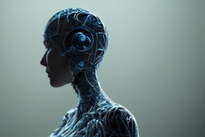 Ilustración de un perfil de un humanoide futurista detallado