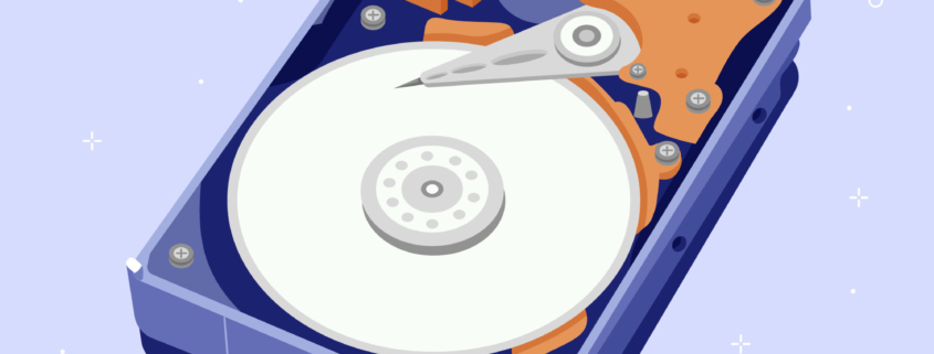 Ilustración de componentes internos de un disco duro