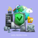 Ilustración de un escudo de seguridad verde y protección de datos