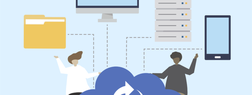 Ilustración de un gráfico de dispositivos sincronizados con la nube